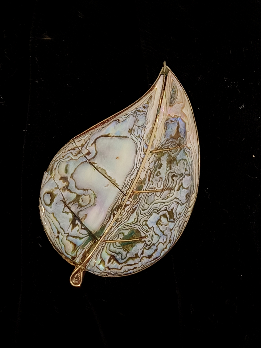 Vintage Taxco Sterling Silver Abalone Leaf Brooch 925 Mexico